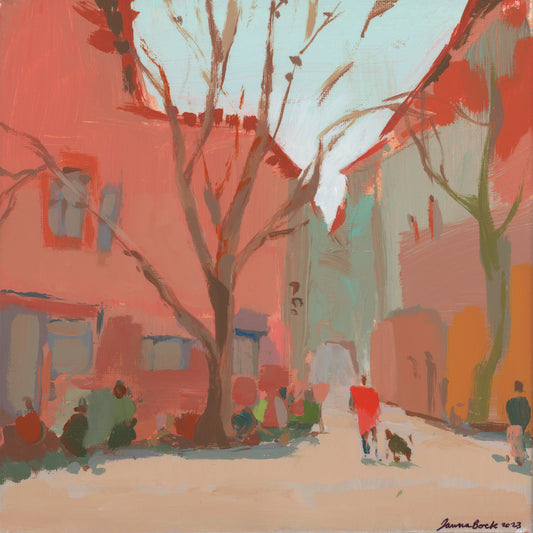 The Dog Walker in Red